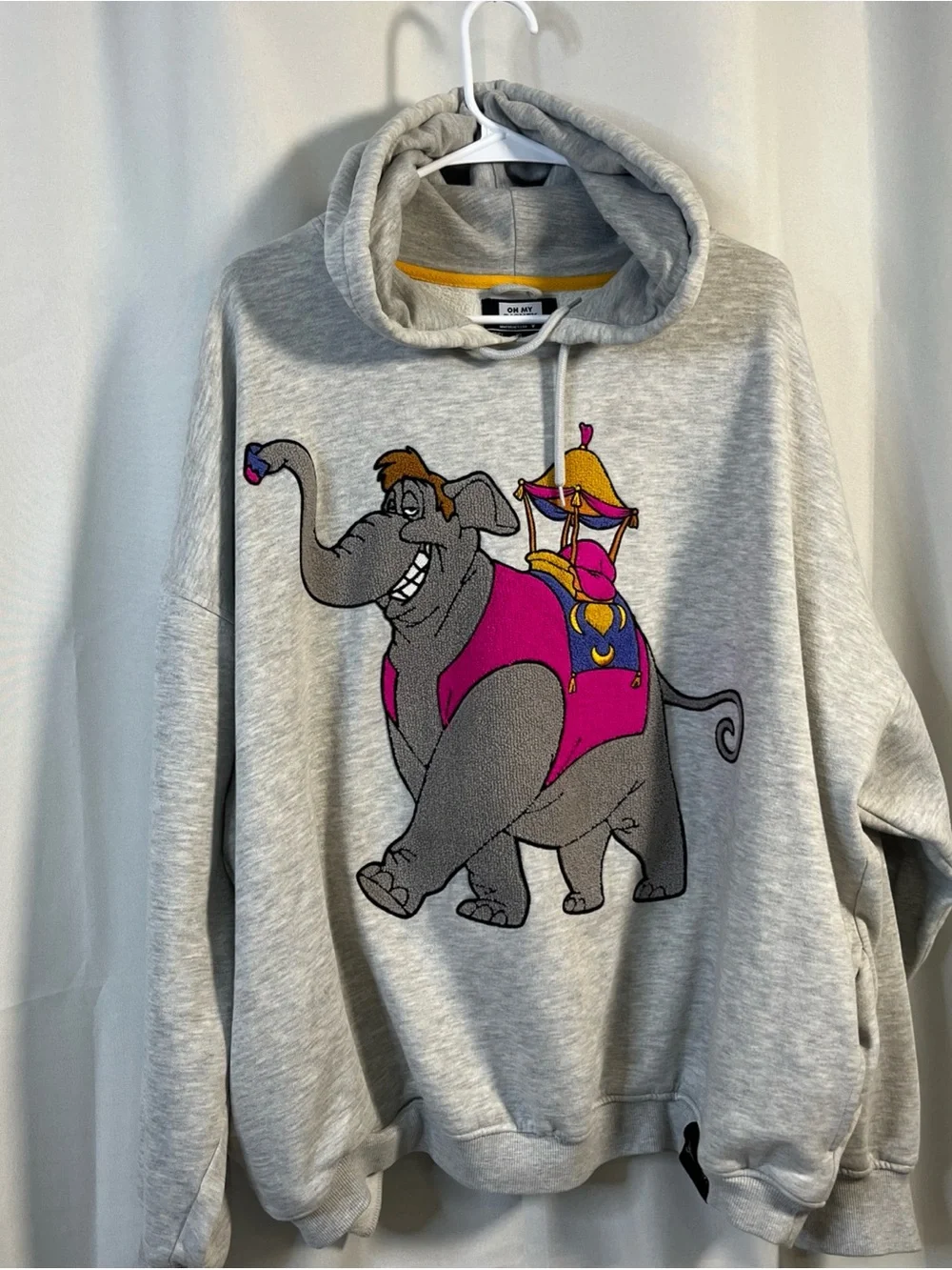 Oh My Disney Aladdin Adu Elephant Patch Textured Sweatshirt Hoodie XL Gray